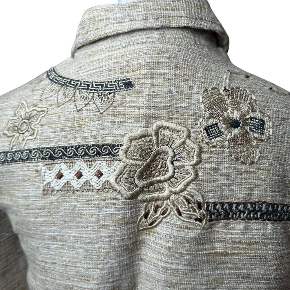 Coldwater Creek Embroidered Linen‎ Blend Jacket Petite PXS | NWT Coastal Grandma
